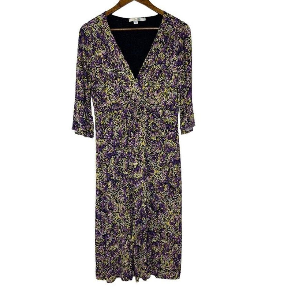Floral Print Purple & Yellow Wrap Midi Dress